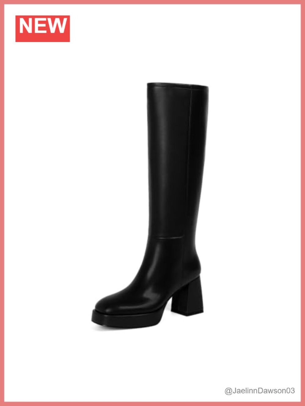 Faux Leather Knee High Platform Boots Block Heel Square Toe Zip Up Womens